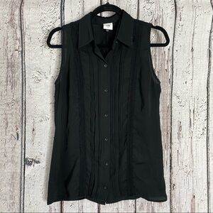 CAbi Style 3266 Black Button Up Jagger Blouse Size Small Tuxedo Style Sleeveless